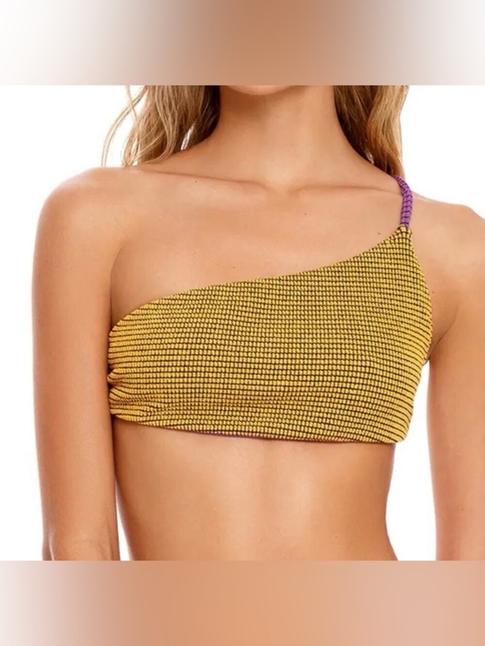 Agua Bendita Pacifico Tulip vini one shoulder bikini top swim gold purple new XL